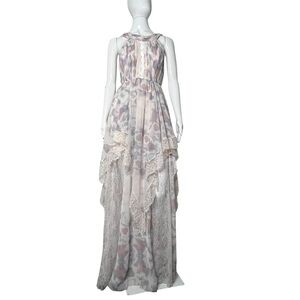 Free People Ivory Tower Pastel Chiffon Dusty Pastel Tiered Maxi Dress Size 4